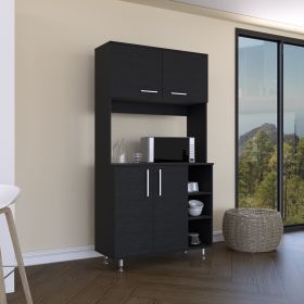 95 Pantry Kit, Four Legs, Double Door Cabinet, Three Shelves -Black