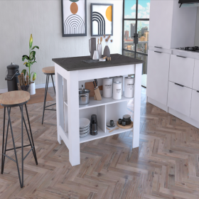 Kitchen Island Dozza, Three Shelves, White / Onyx Finish