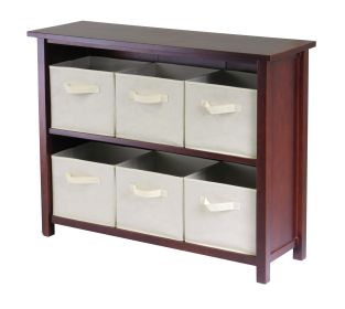 Verona 2-Section W Storage Shelf with 6 Foldable Beige Fabric Baskets