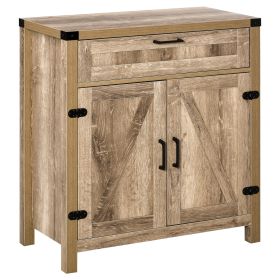 Farmhouse Sideboard Buffet Cabinet, Wooden Accent Cabinet, Kitchen Cabinet with Drawer and Adjustable Shelf, Oak