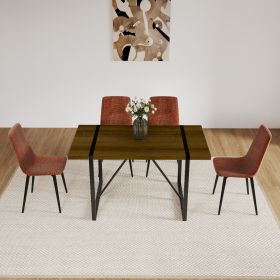 MDF Caramel Dining Table and Modern Dining Chairs Set of 4, Mid Century Wooden Kitchen Table Set, Metal Base & Legs