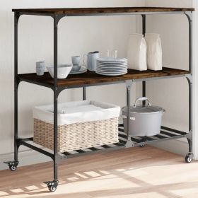 Kitchen Trolley Smoked Oak 39.4"x19.7"x37.4" Engineered Wood