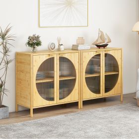 Bamboo 2 door cabinet, Set of 2, Buffet Sideboard Storage Cabinet, Buffet Server Console Table, for Dining Room, Living Room, Kitchen, Hallway