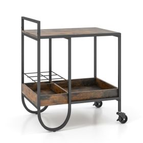 Mobile Bar Cart on Wheels Kitchen Island Cart (Type: Style A, Color: Rustic Brown)