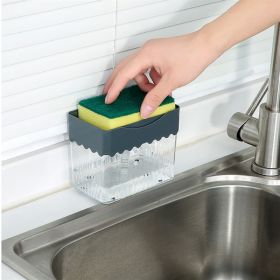 2-in-1 Soap Dispenser Sponge Caddy Push-type Liquid Box Detergent Automatic Dosing Box (Color: Grey waves)